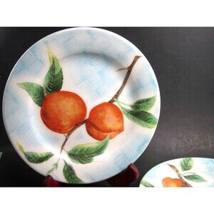 Williams Sonoma Salad  Plates fruit Blue Lattice Bundle of 3